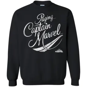 Captain Marvel Paging Distressed Cursive Crewneck Pullover Sweatshirt