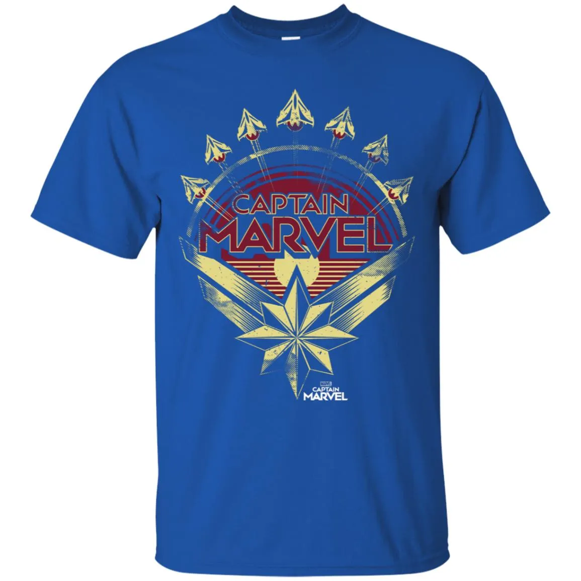 Captain Marvel Yellow Red Plane Flight Logo Men Cotton T-Shirt