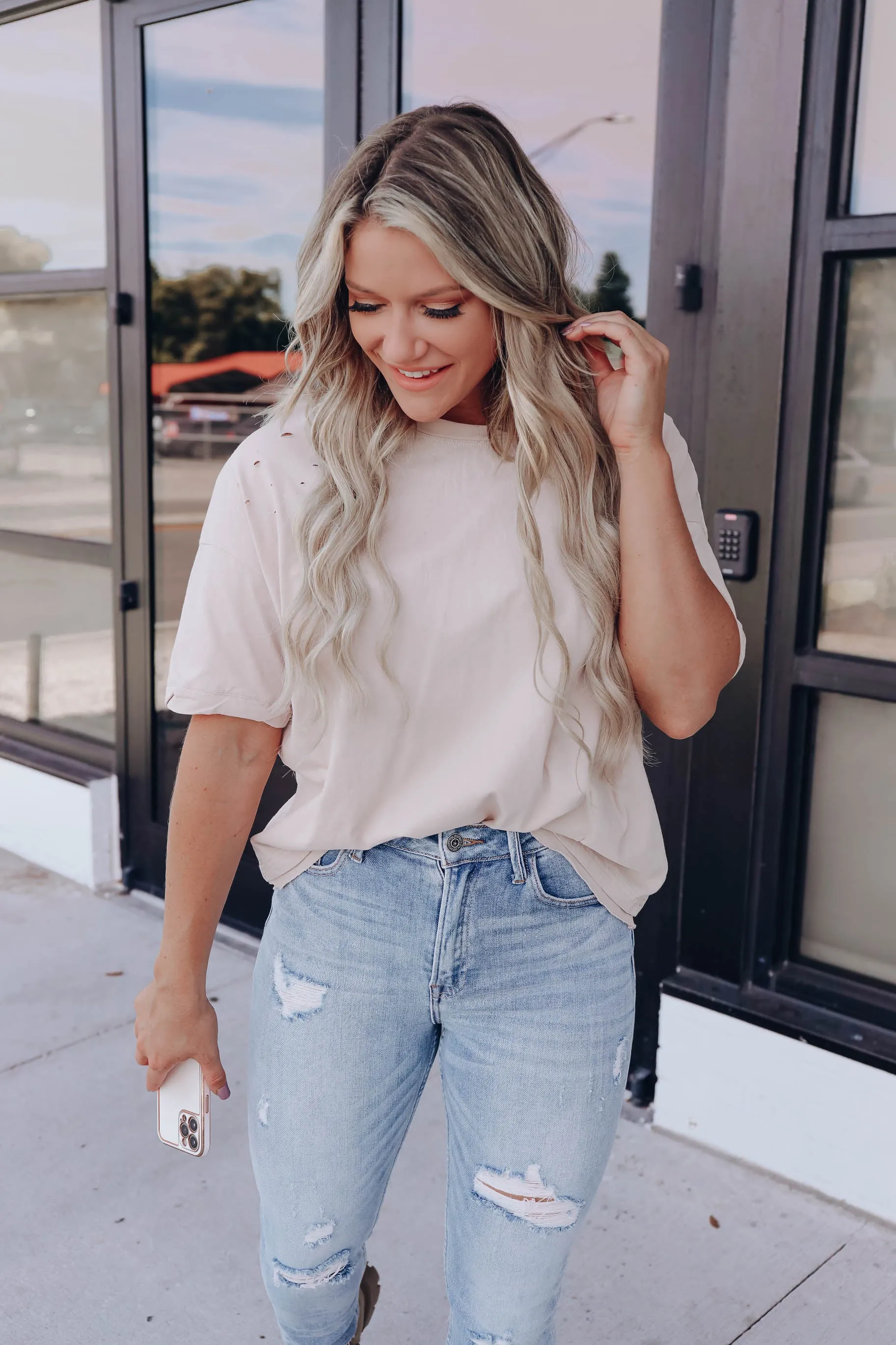 Carleigh Cotton Distressed Crop Top - Nude