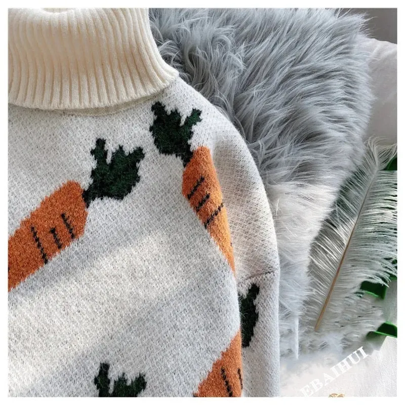 Carrot Print Turtleneck Jumper