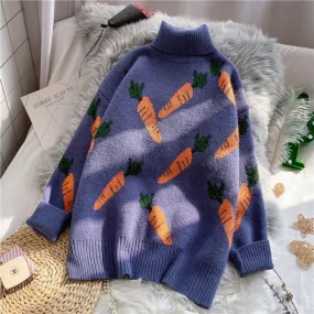 Carrot Print Turtleneck Jumper