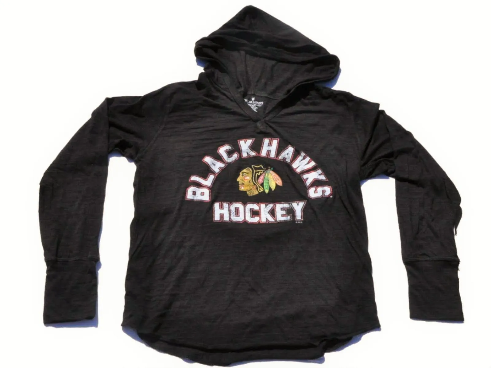 Chicago Blackhawks SAAG Women Black Long Sleeve Hooded Tri-Blend T-Shirt