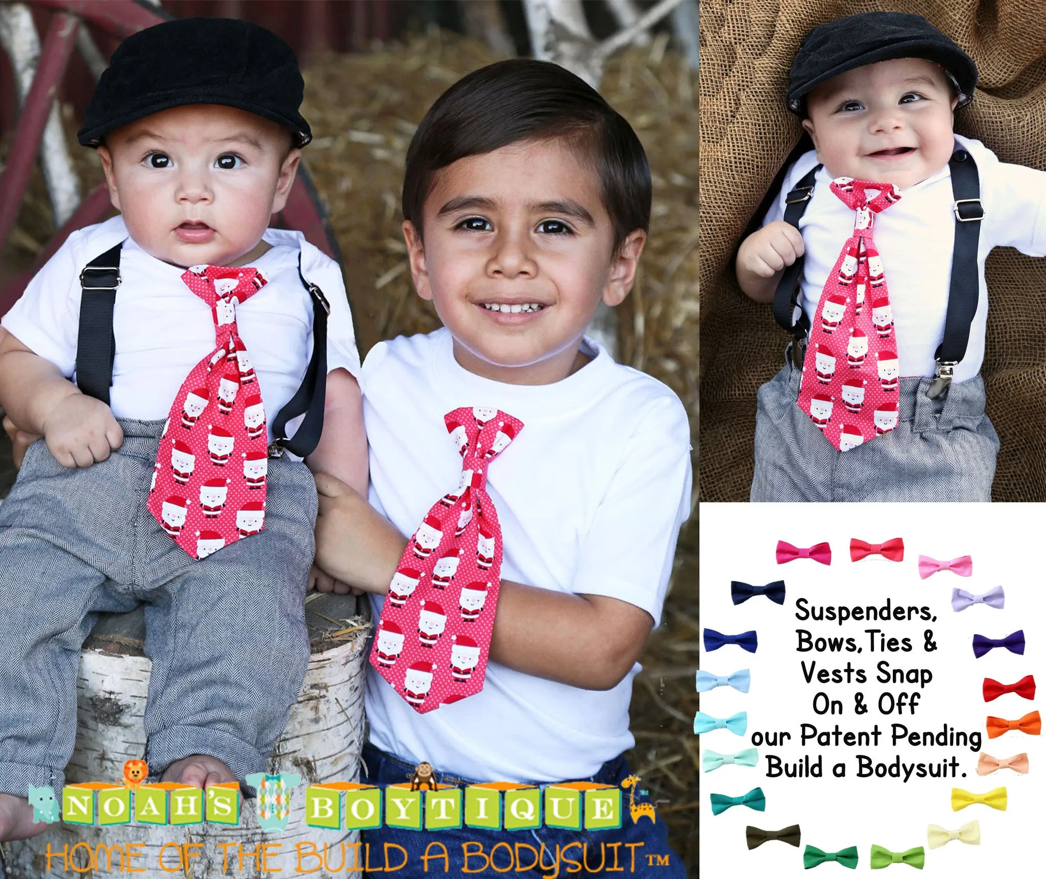 Christmas Outfit Baby Boy Santa Tie Suspenders with Jean Pants Set