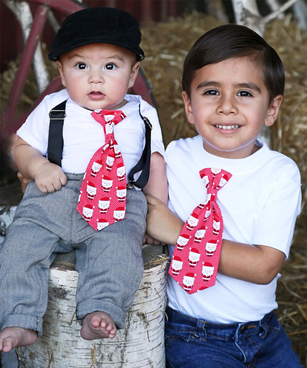 Christmas Outfit Baby Boy Santa Tie Suspenders with Jean Pants Set