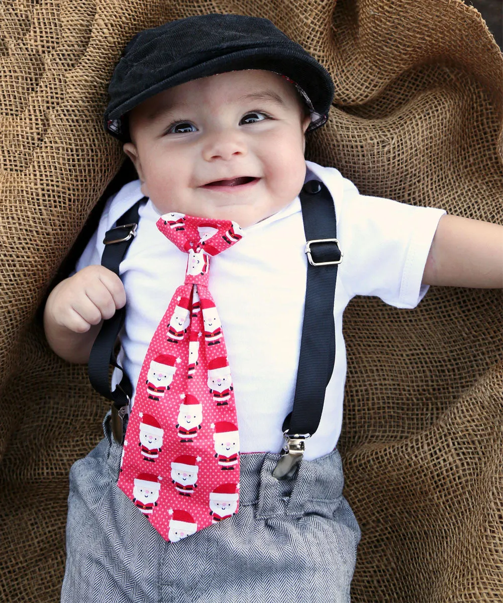 Christmas Outfit Baby Boy Santa Tie Suspenders with Jean Pants Set