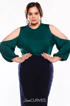 Cold Shoulder Turtleneck Top - Green - KDR