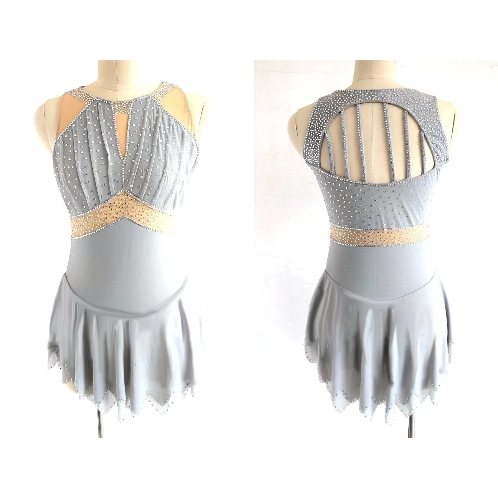 Competition Figure Skating Dress Grey With Crystals