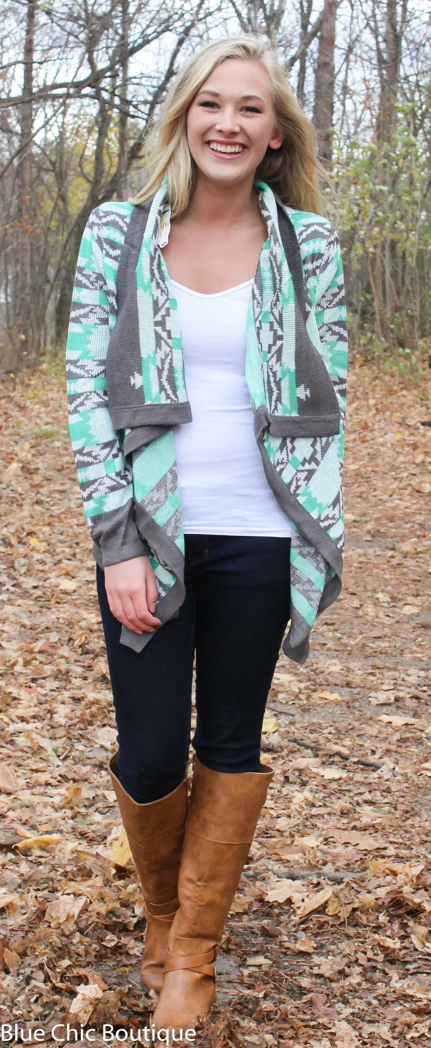 Cool Weather Cardigan - Gray and Mint