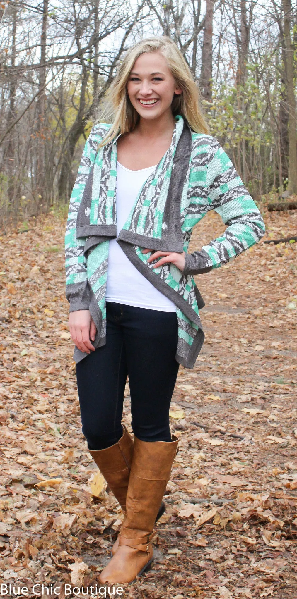 Cool Weather Cardigan - Gray and Mint