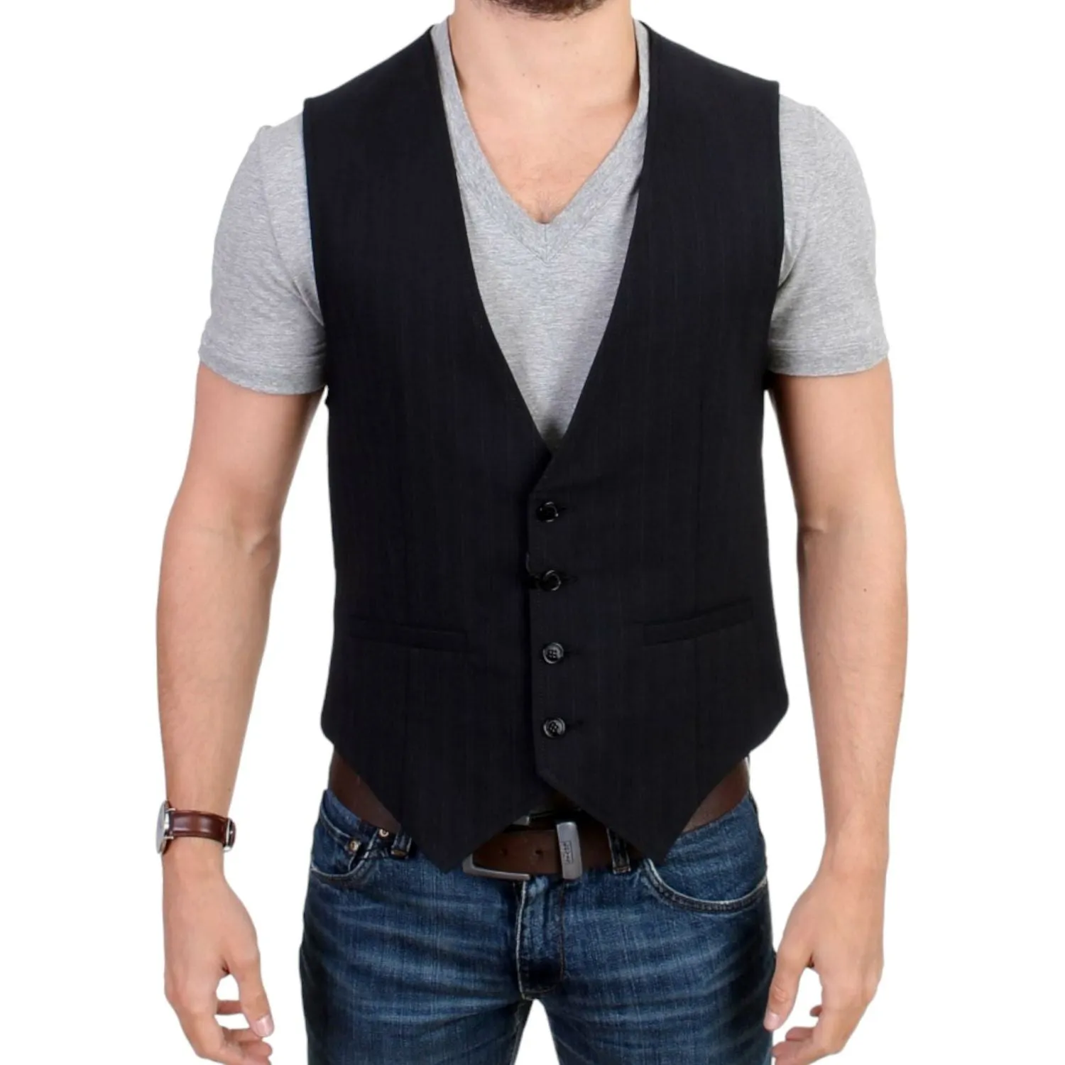 Costume National Elegant Striped Casual Vest - Cotton Blend