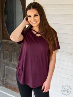 Criss cross V-neck pullover top