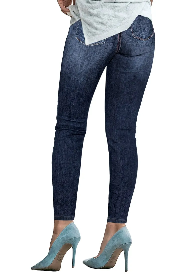 Dark Blue Double Button Ripped Skinny Denim Jeans