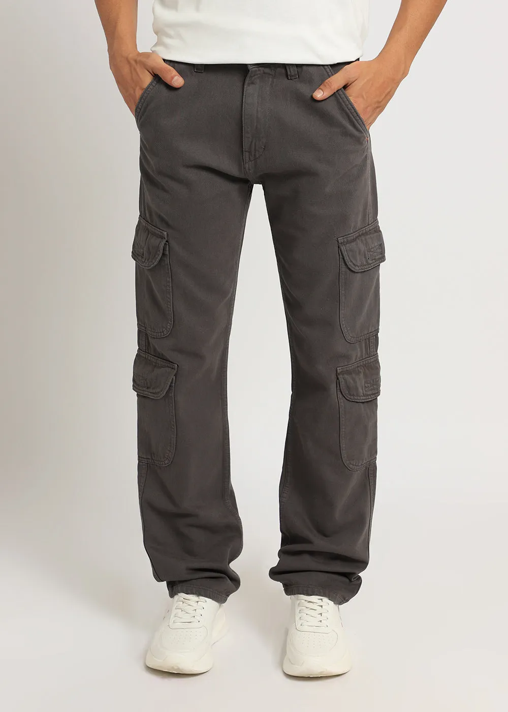 Dark Gray Double Pocket Cargo Denim