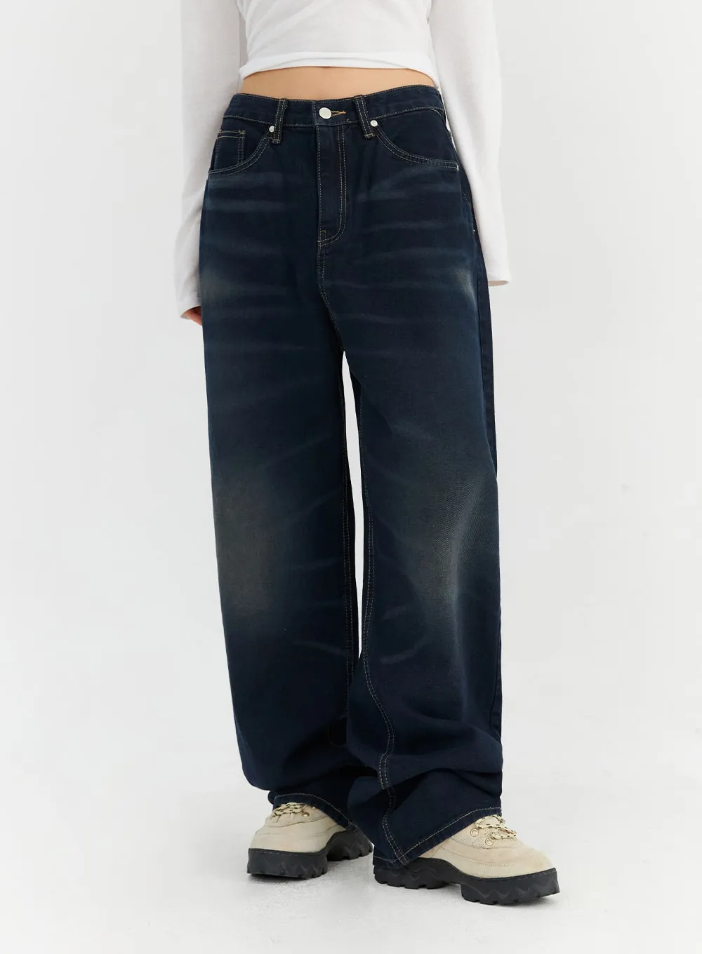 Dark Wash Wide Leg Jeans CN303