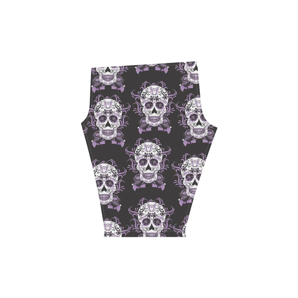 Day of the Dead Mexico Sugar Skull Purple Women's Low Rise Capri Leggings (Invisible Stitch)