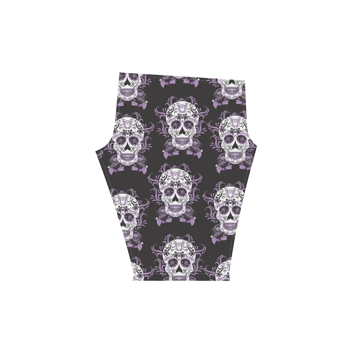 Day of the Dead Mexico Sugar Skull Purple Women's Low Rise Capri Leggings (Invisible Stitch)