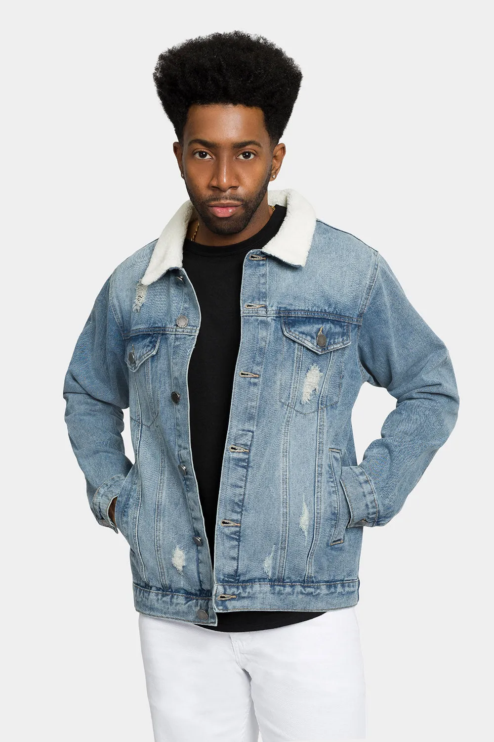 Distressed Sherpa Denim Jacket