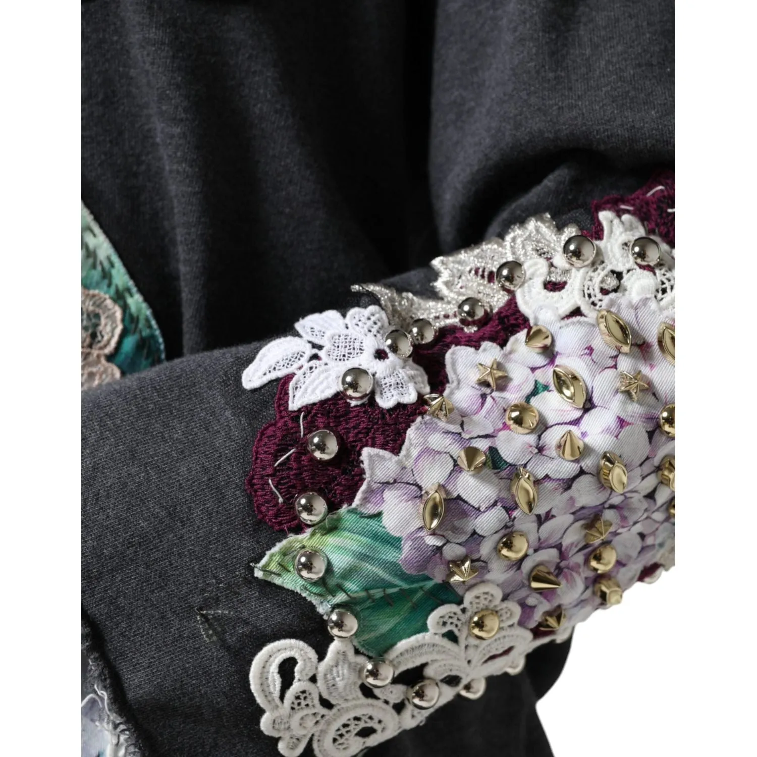 Dolce & Gabbana Gray Hydrangea CollegeStudded Floral Sweater