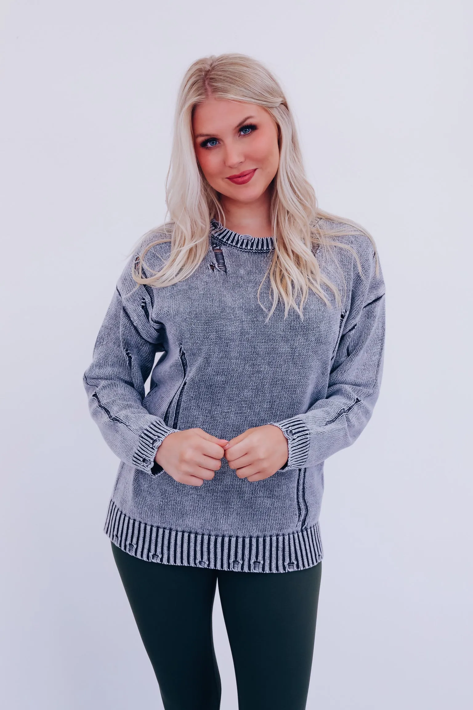 Edgy Vibes Distressed Sweater - Charcoal