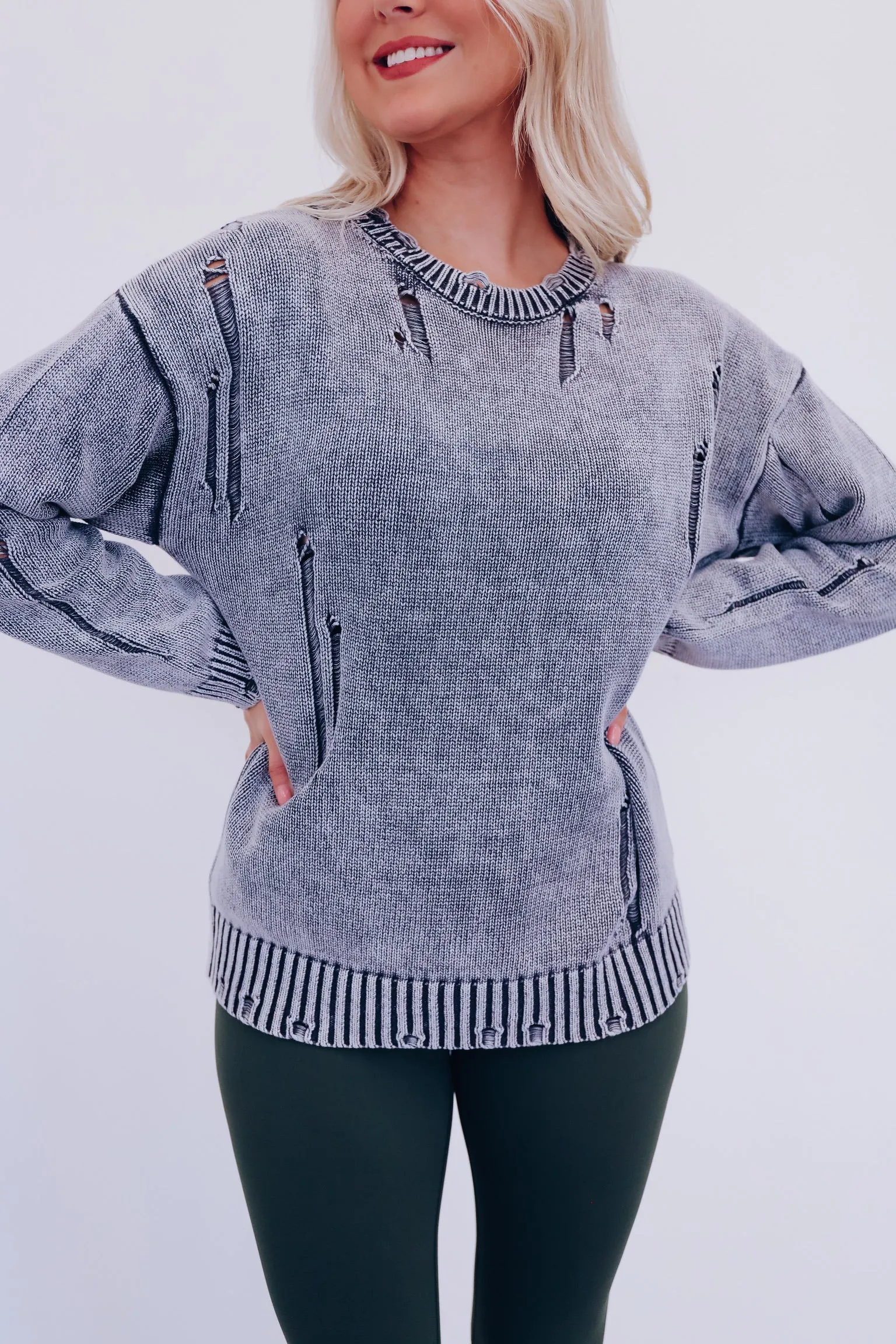 Edgy Vibes Distressed Sweater - Charcoal