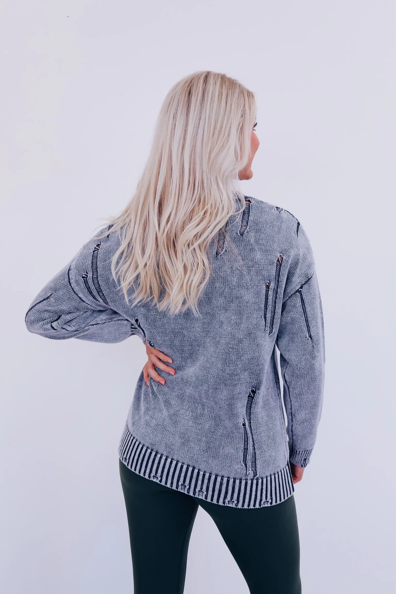 Edgy Vibes Distressed Sweater - Charcoal