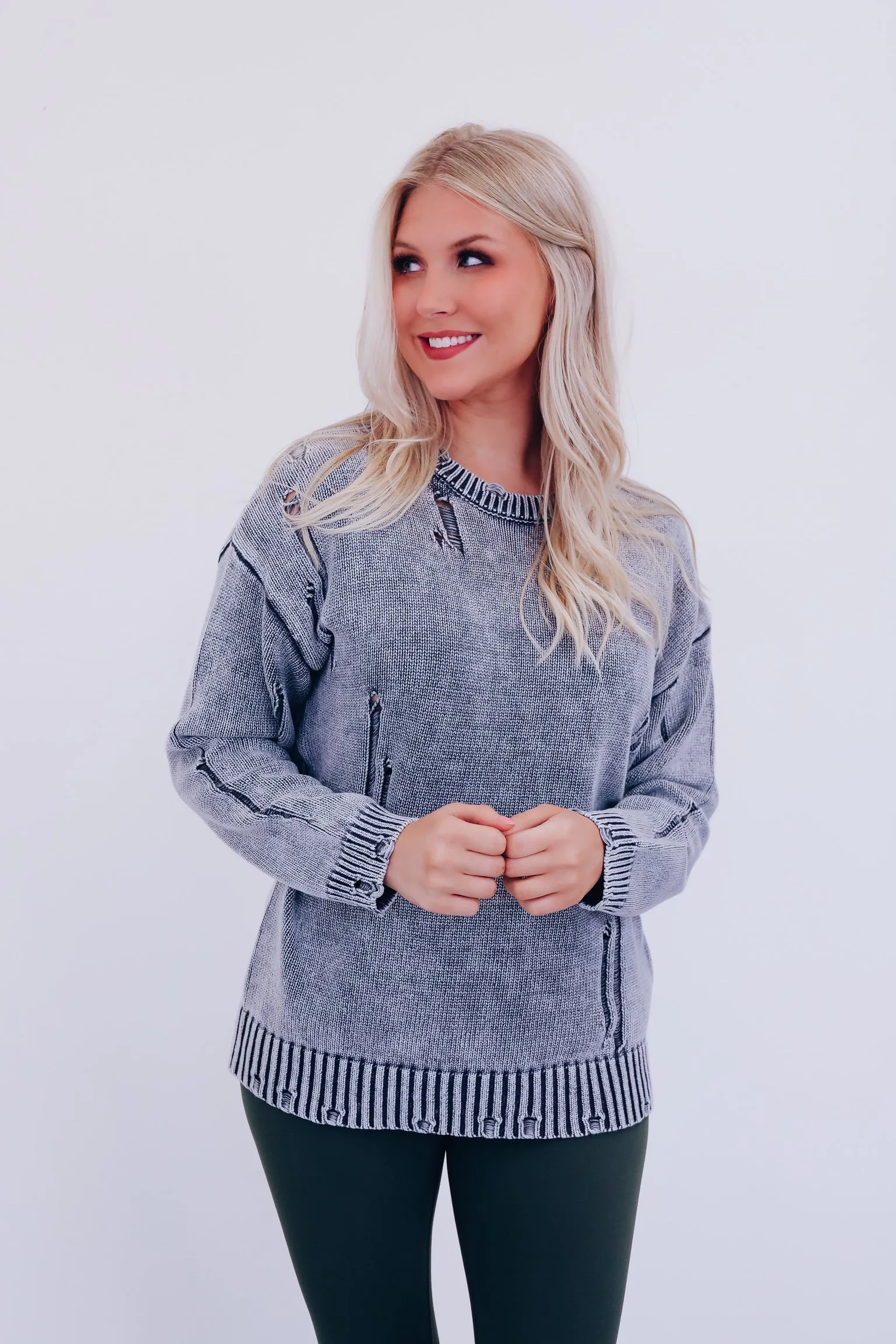 Edgy Vibes Distressed Sweater - Charcoal