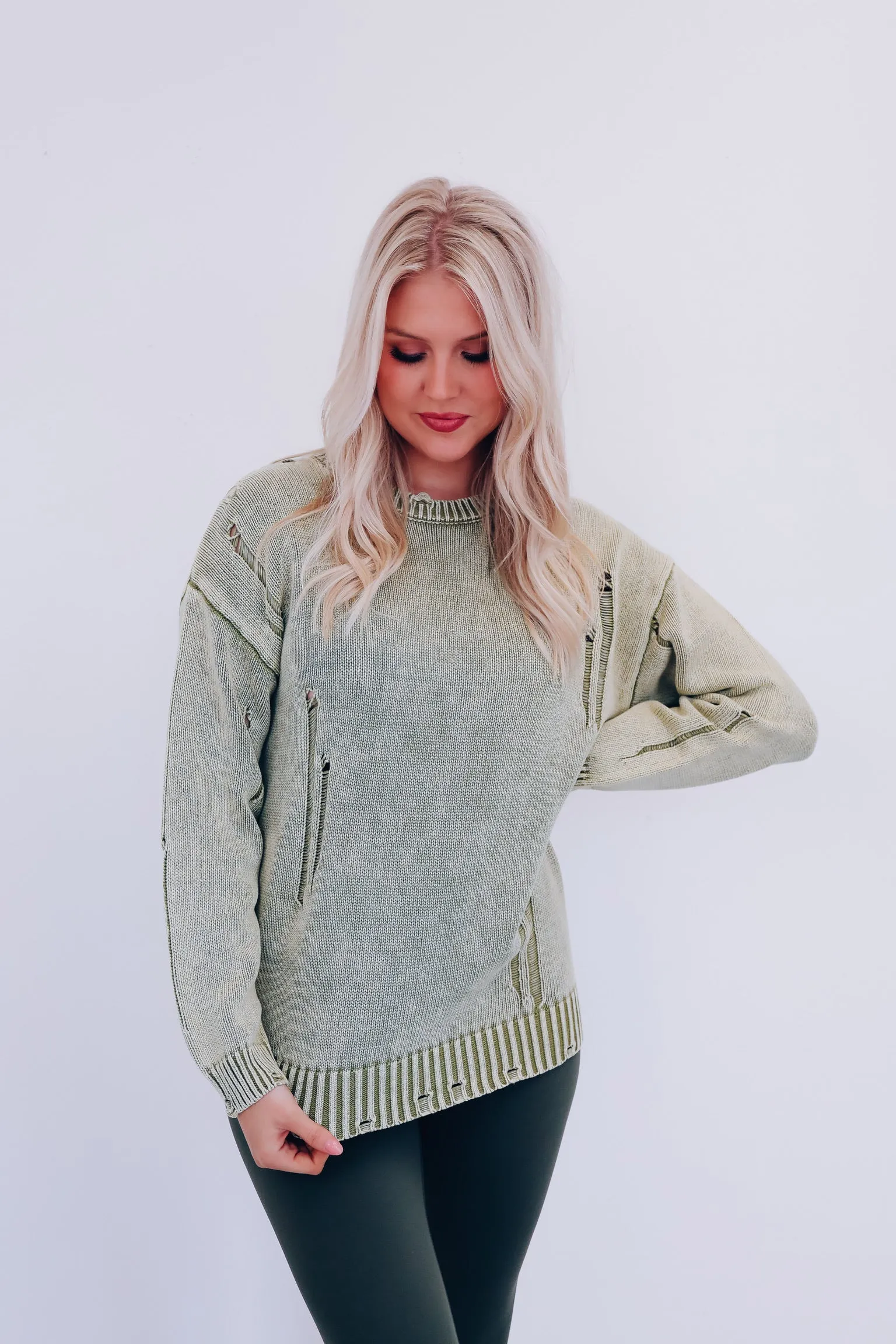 Edgy Vibes Distressed Sweater - Green