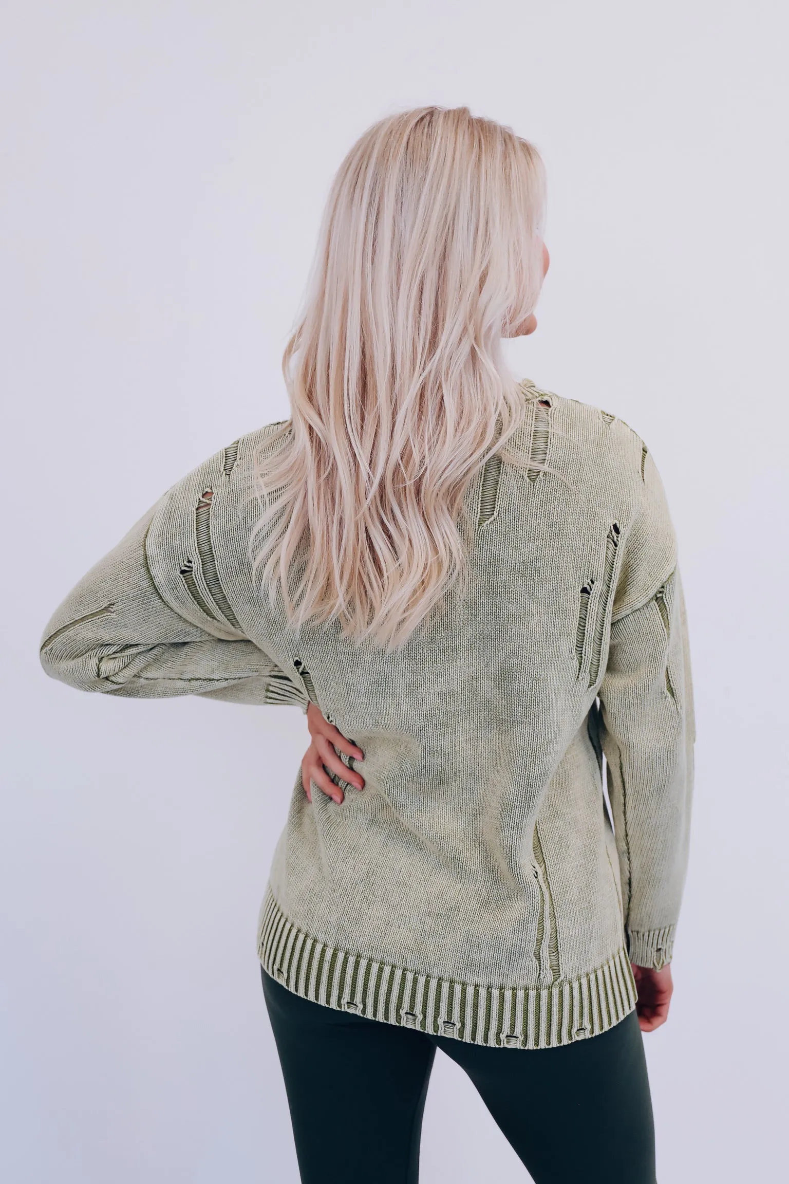 Edgy Vibes Distressed Sweater - Green