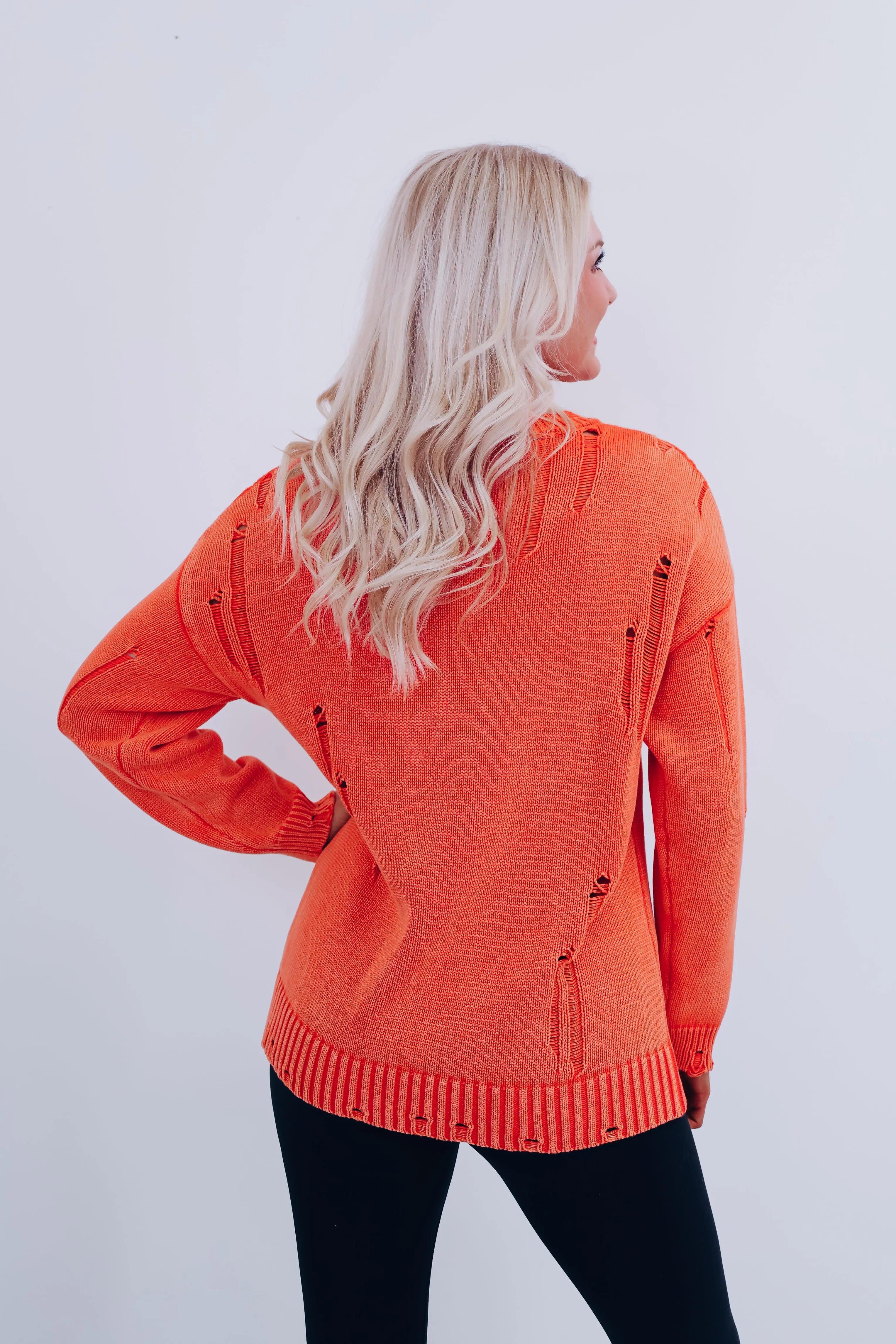 Edgy Vibes Distressed Sweater - Orange