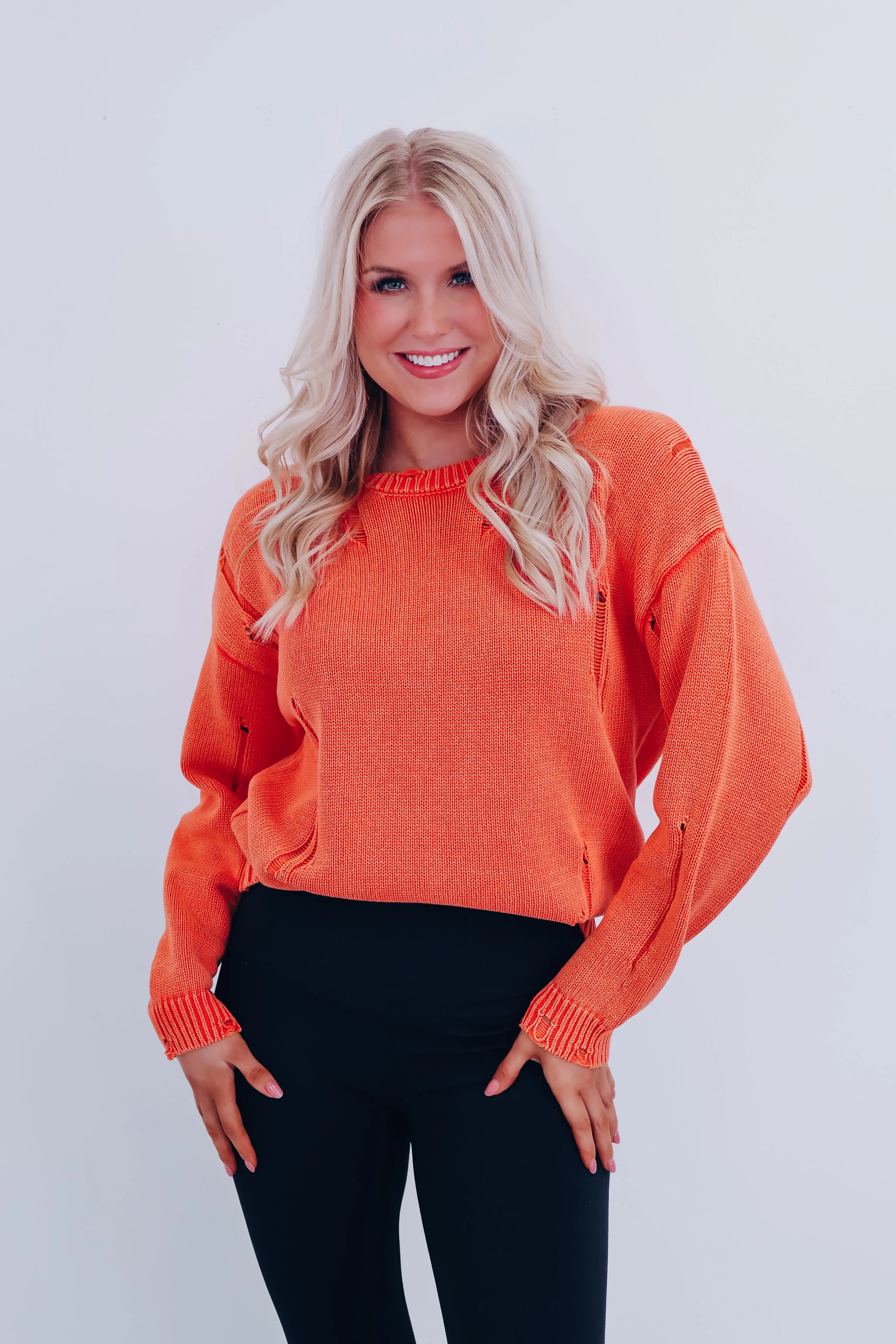 Edgy Vibes Distressed Sweater - Orange