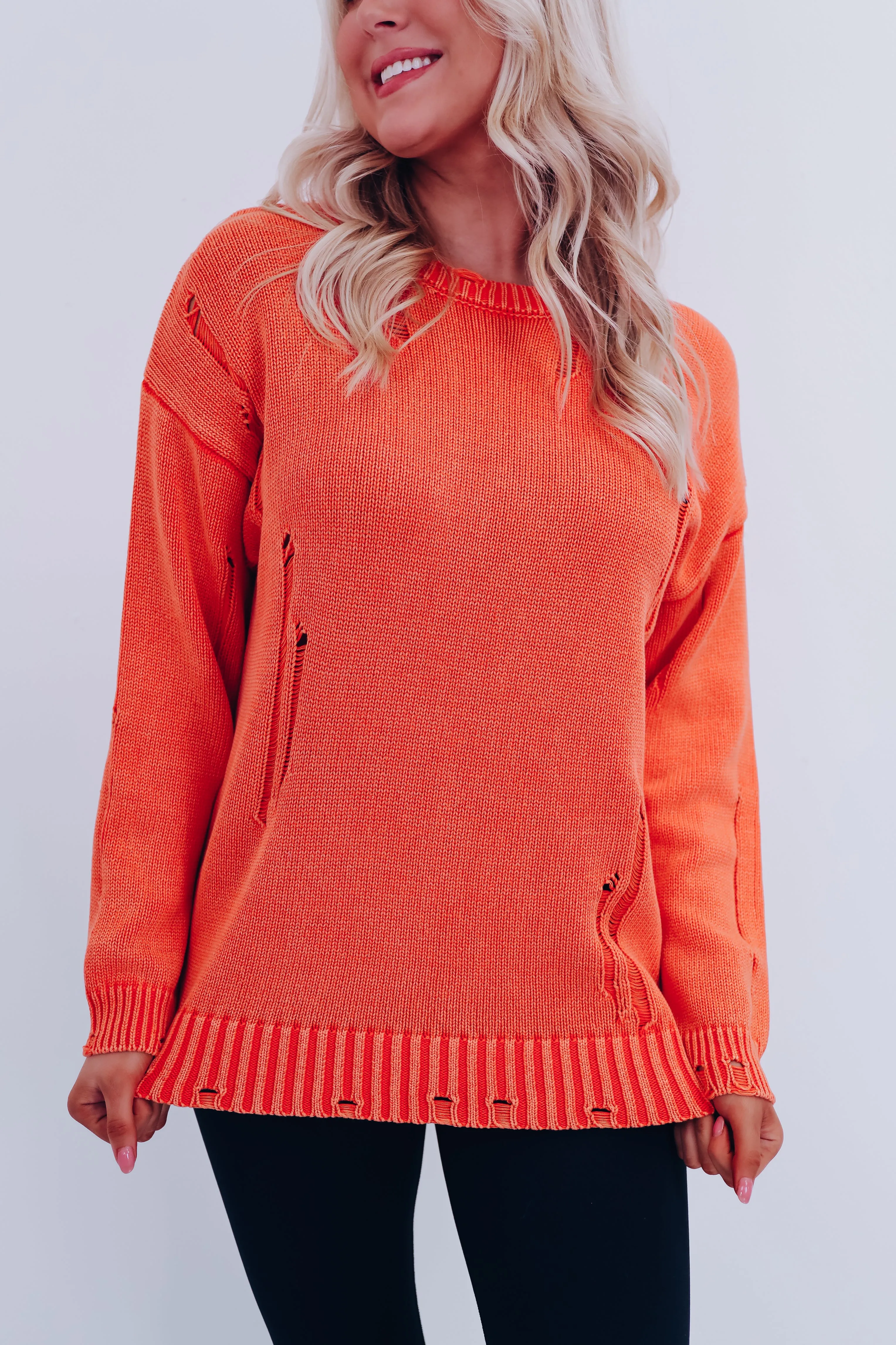 Edgy Vibes Distressed Sweater - Orange