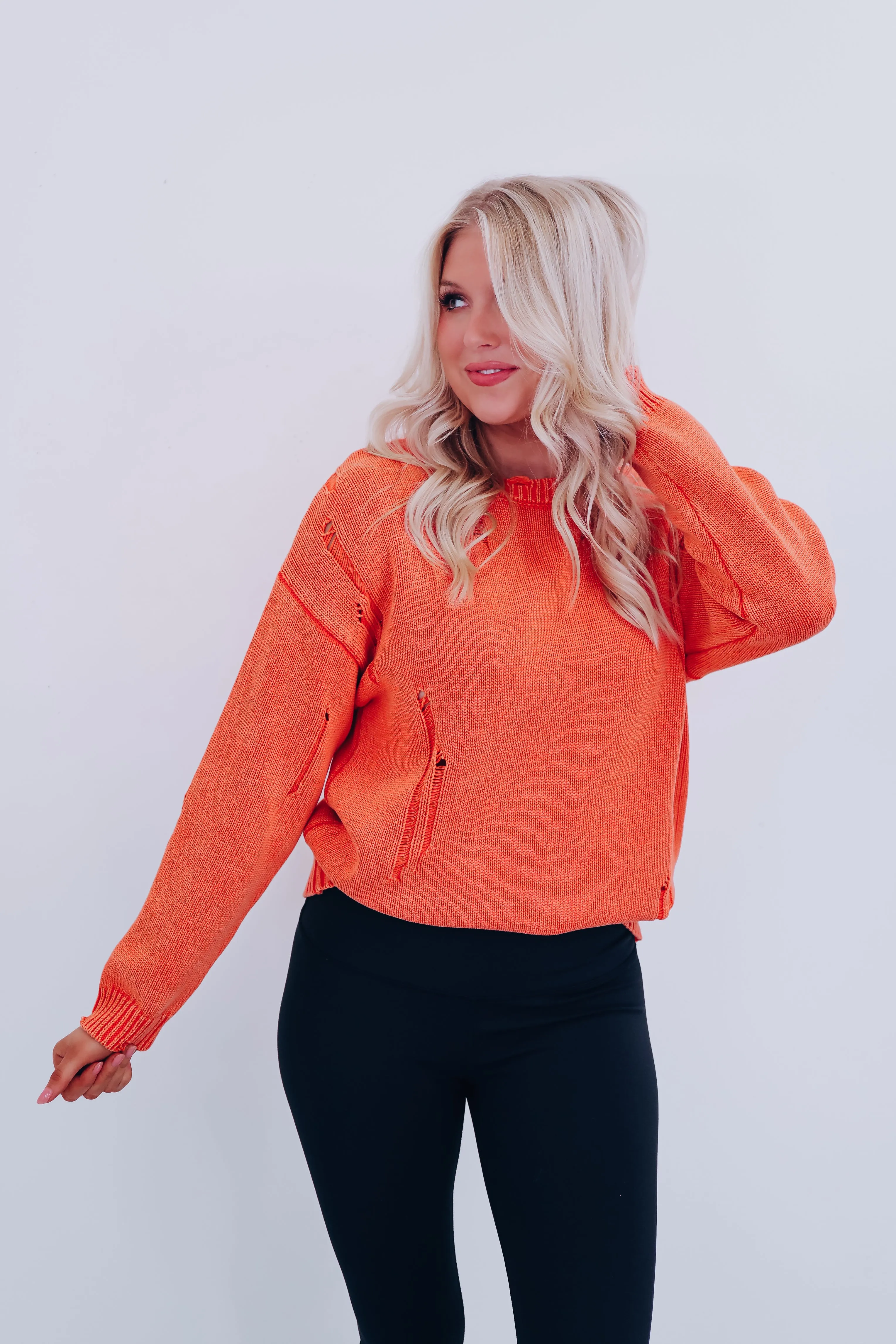 Edgy Vibes Distressed Sweater - Orange