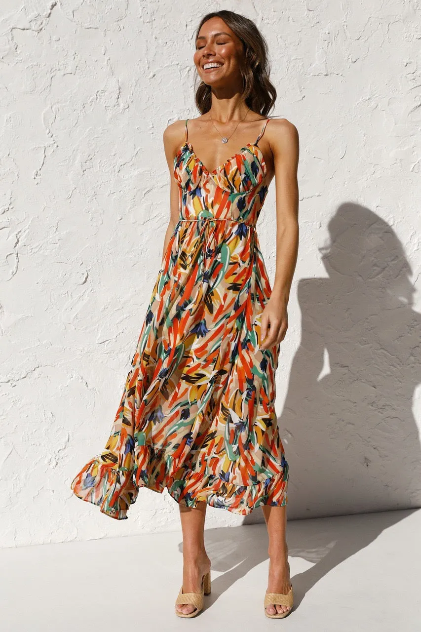 Elastic Waist Floral Print Casual Dress