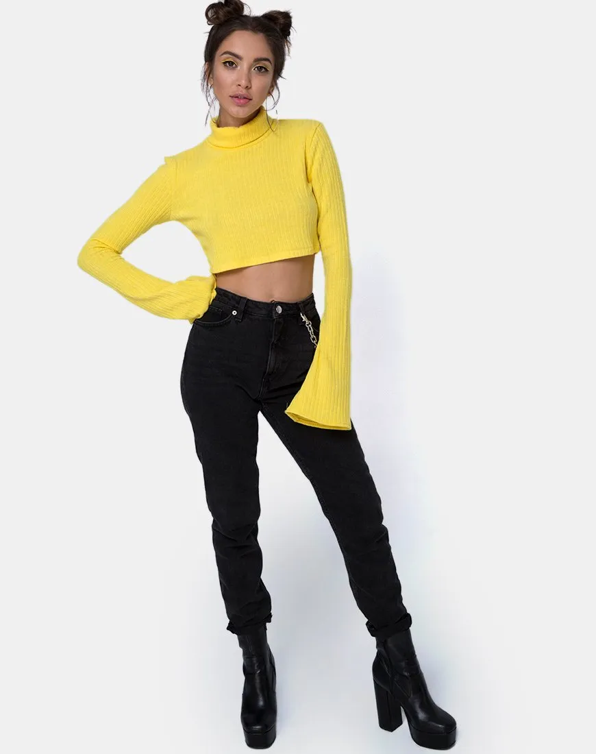 Elena Crop Top in Rib Knit Yellow