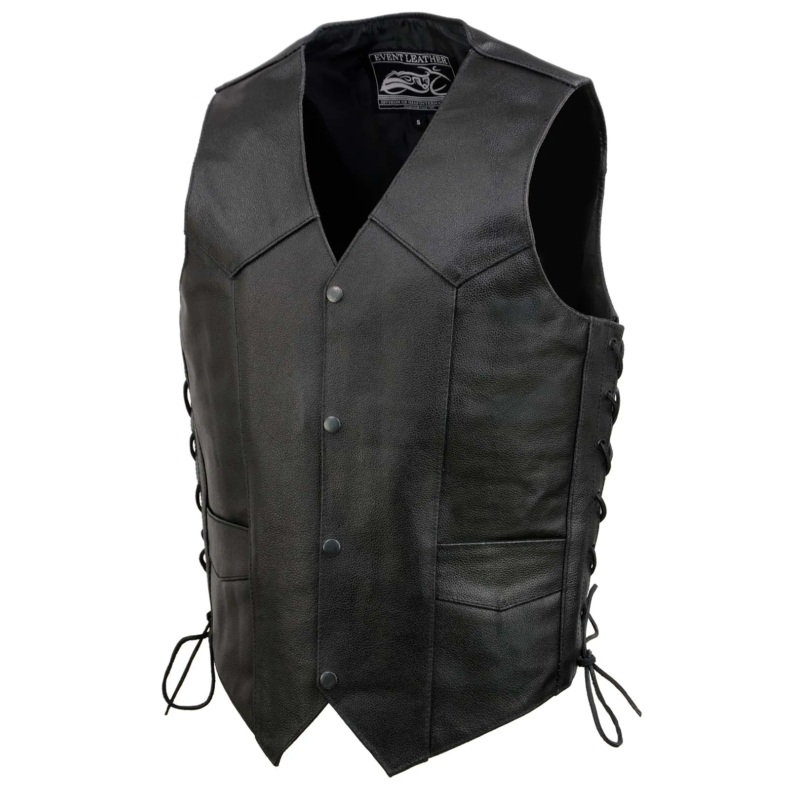 Event Leather EL5315 Black Motorcycle Leather Vest for Men w/ Side