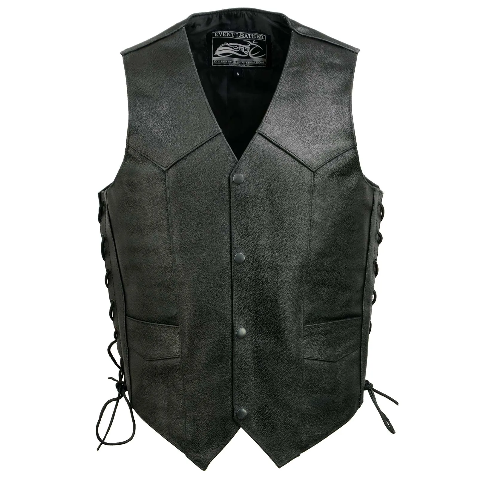 Event Leather EL5315 Black Motorcycle Leather Vest for Men w/ Side