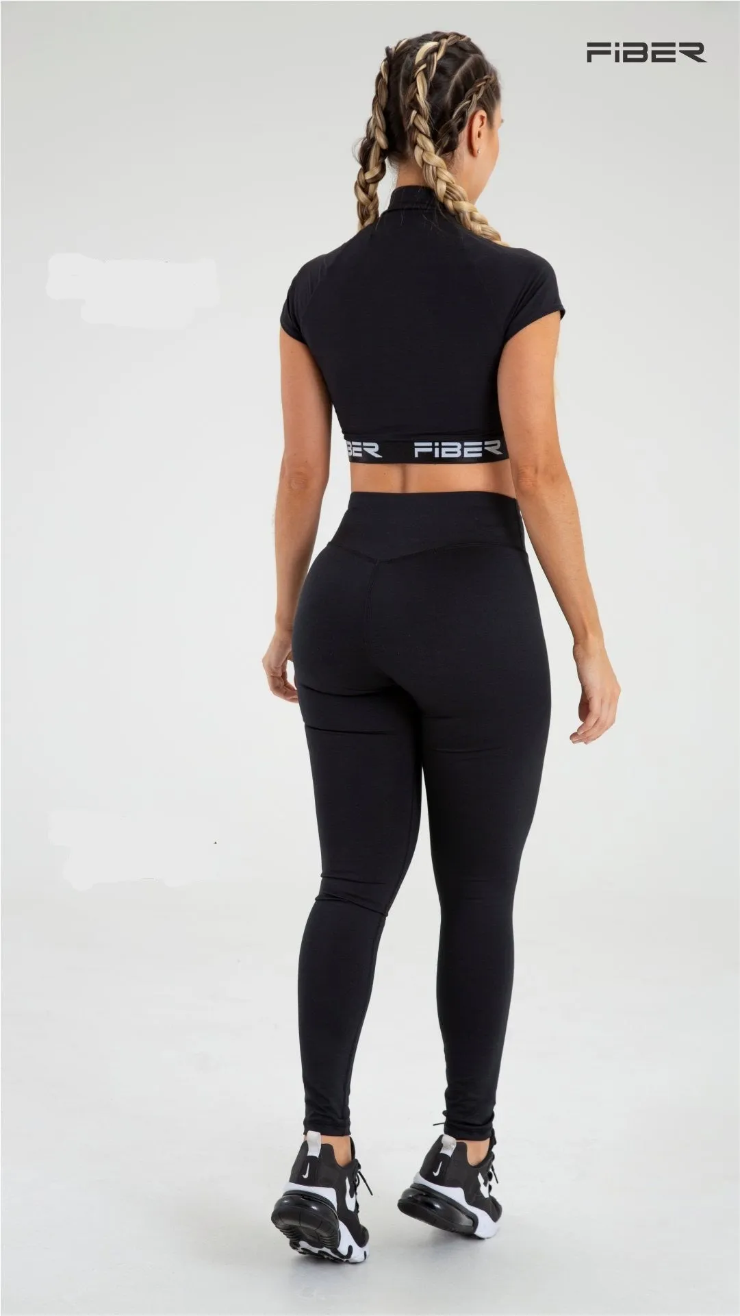 Fiber High Waisted Black Solid Leggings