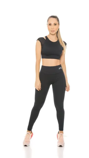 Fiber High Waisted Black Solid Leggings