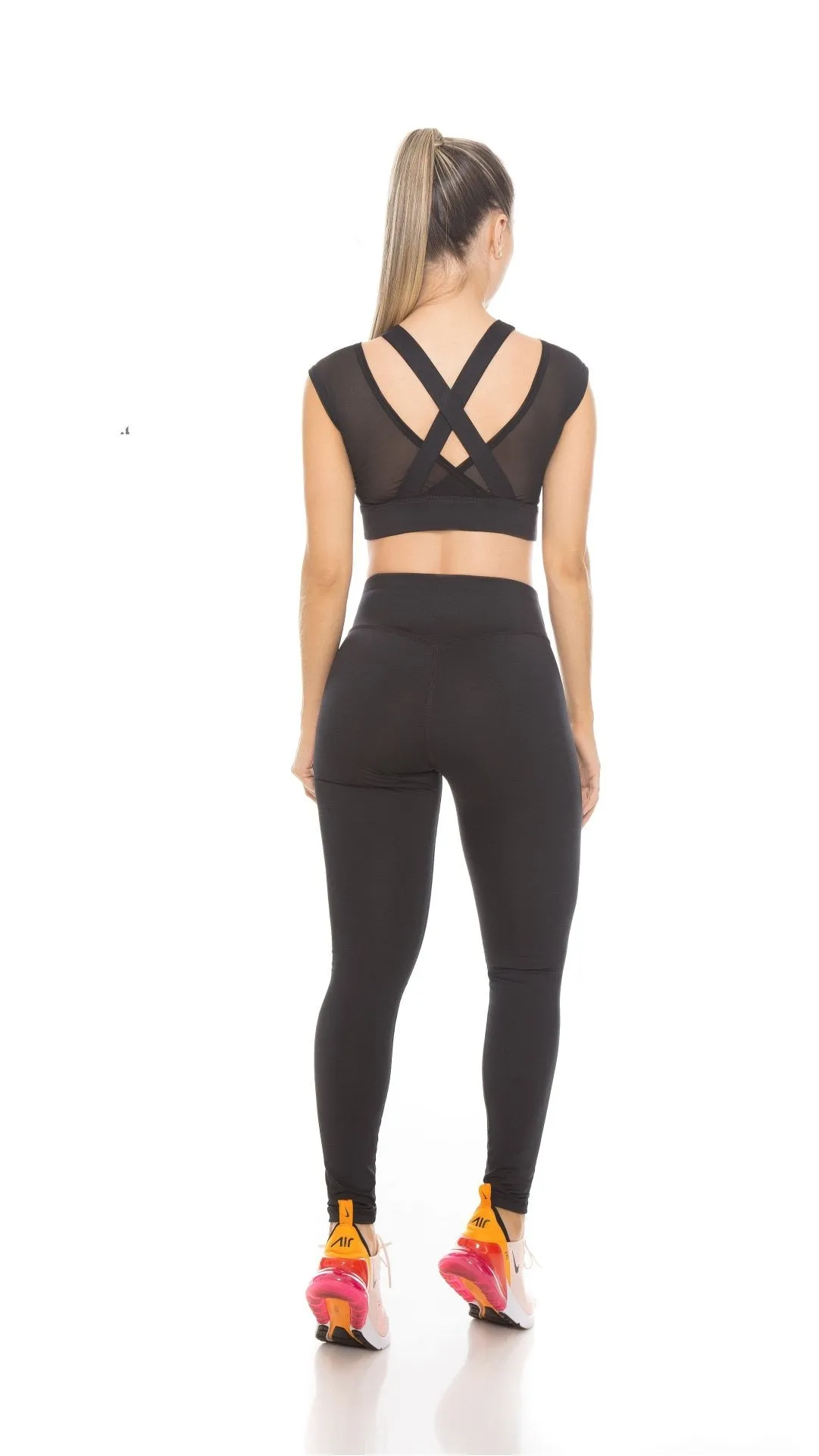 Fiber High Waisted Black Solid Leggings