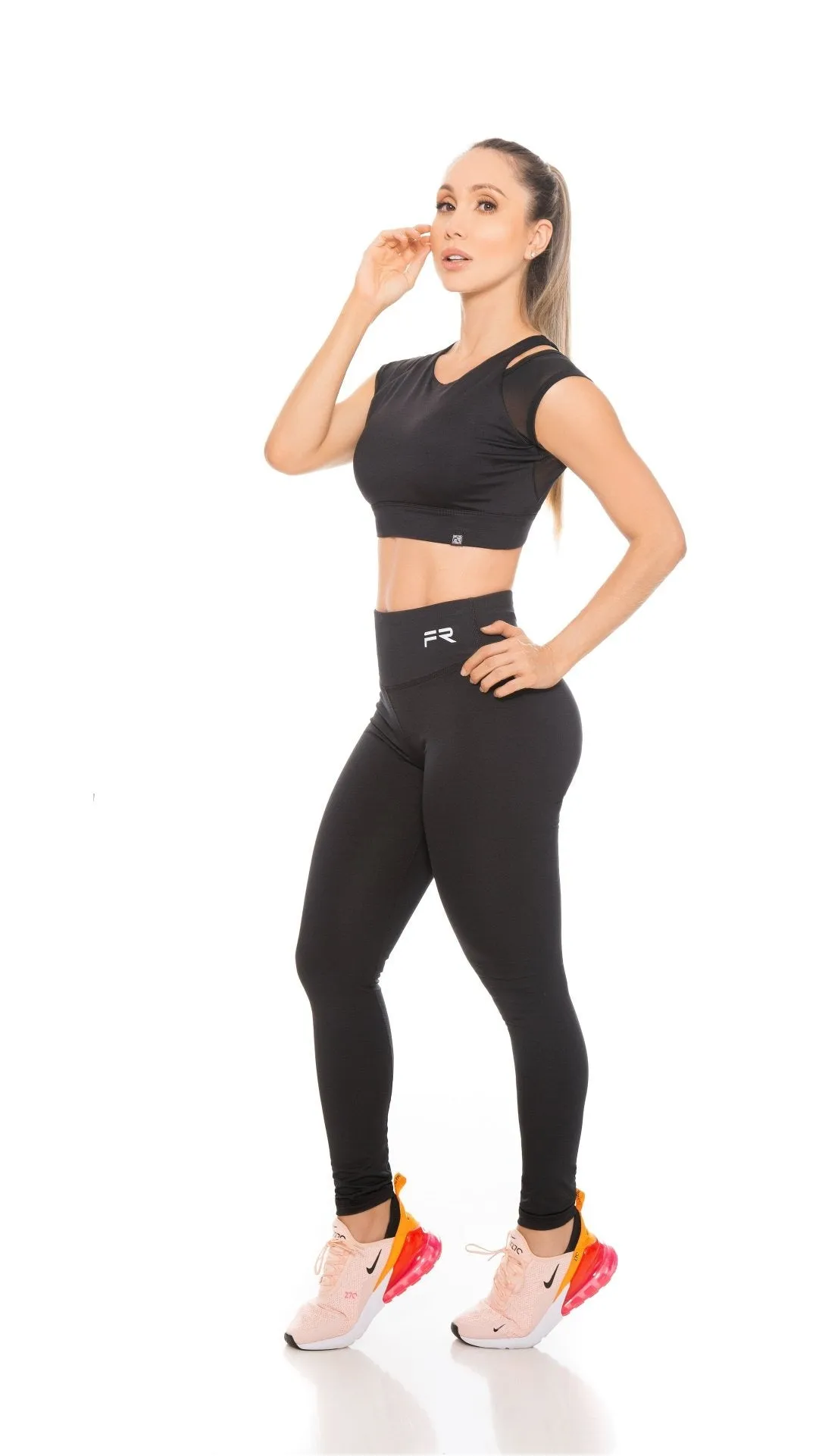 Fiber High Waisted Black Solid Leggings