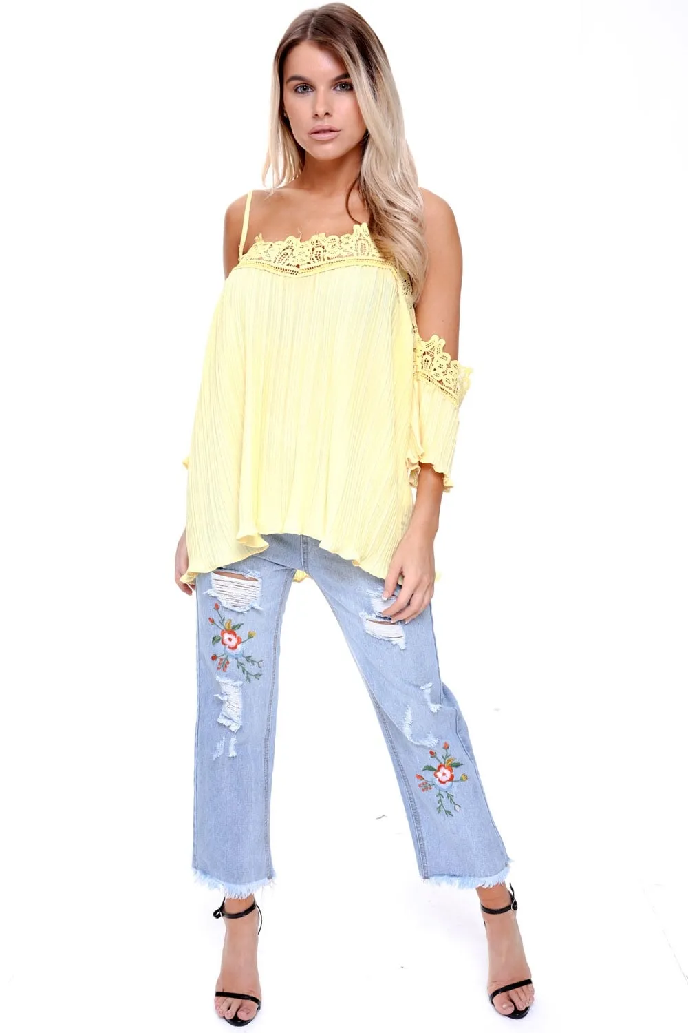 Floral Embroidered Ripped Distressed Boyfriend Cropped Jeans