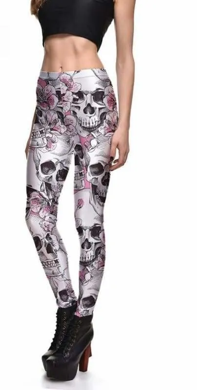 Floral Pink Skull leggings