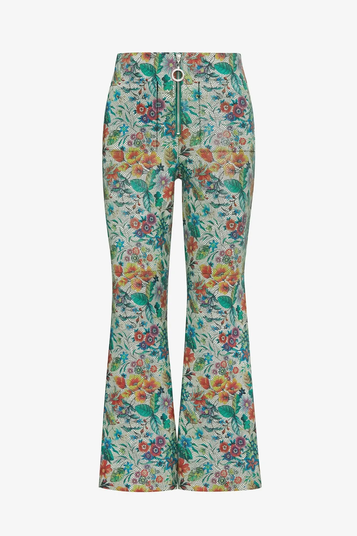 FLOWER TILE LEATHER FLARE PANTS