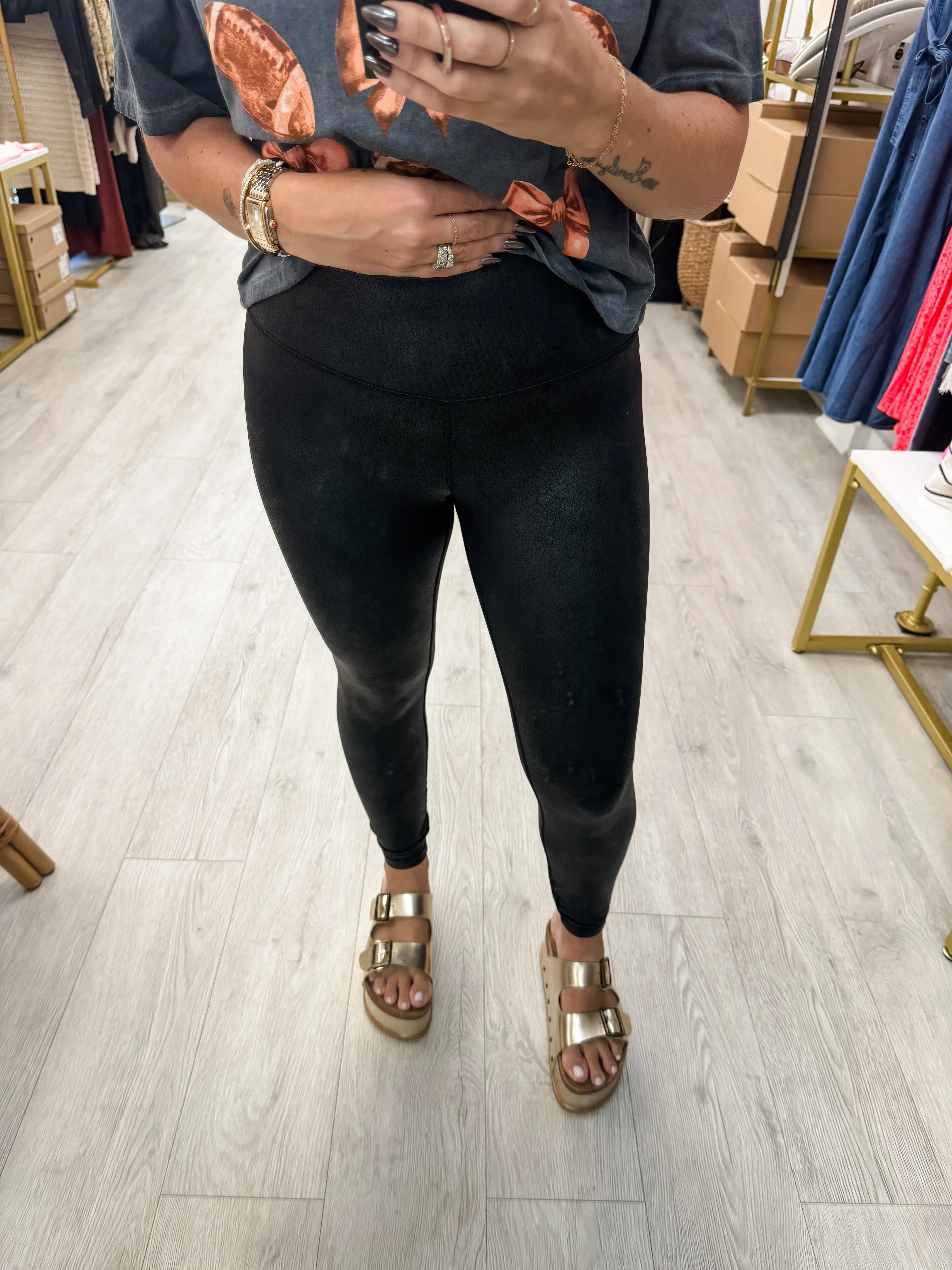 Foil Dupe Faux Leather Leggings