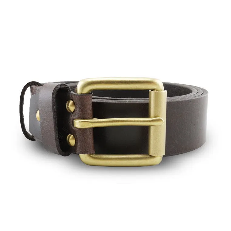 Full Grain Genuine Leather Belt - Milano Dark Brown Belt Solid Brass Roller Buckle