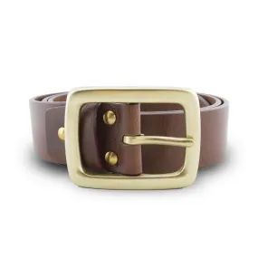 Full Grain Genuine Leather Belt - Milano Tan Belt Solid Brass Rectangle Buckle