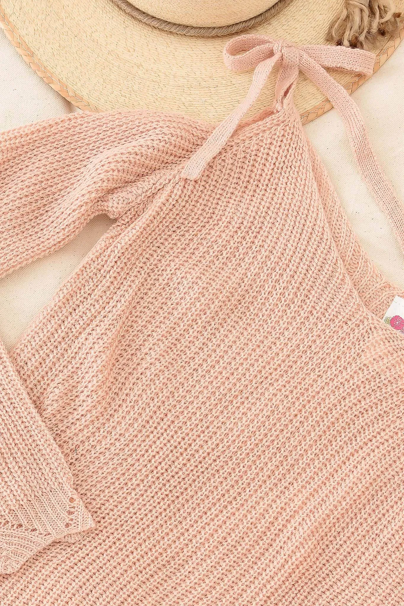 Girls Cold Shoulder Tie Sweater