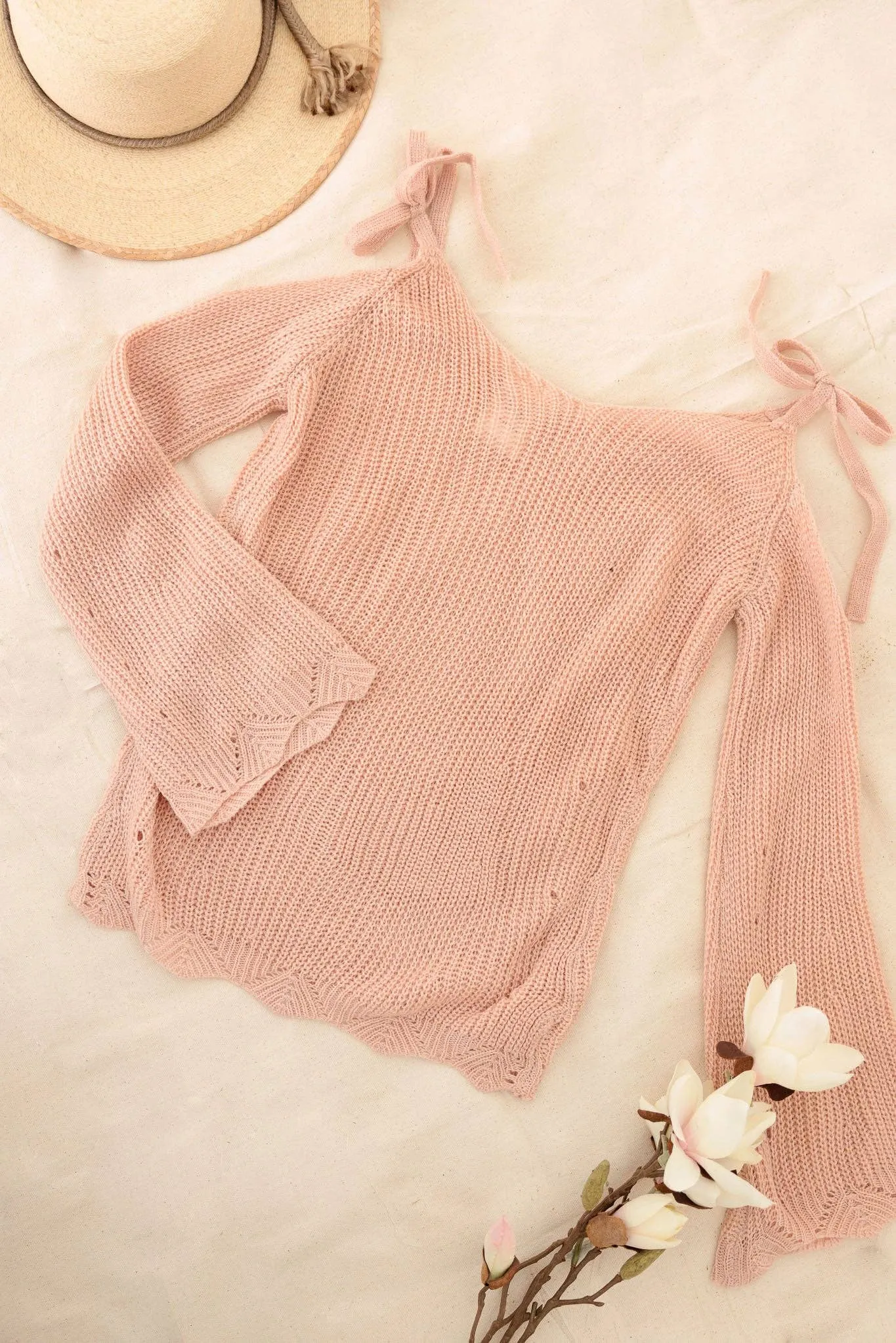 Girls Cold Shoulder Tie Sweater