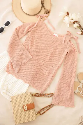 Girls Cold Shoulder Tie Sweater