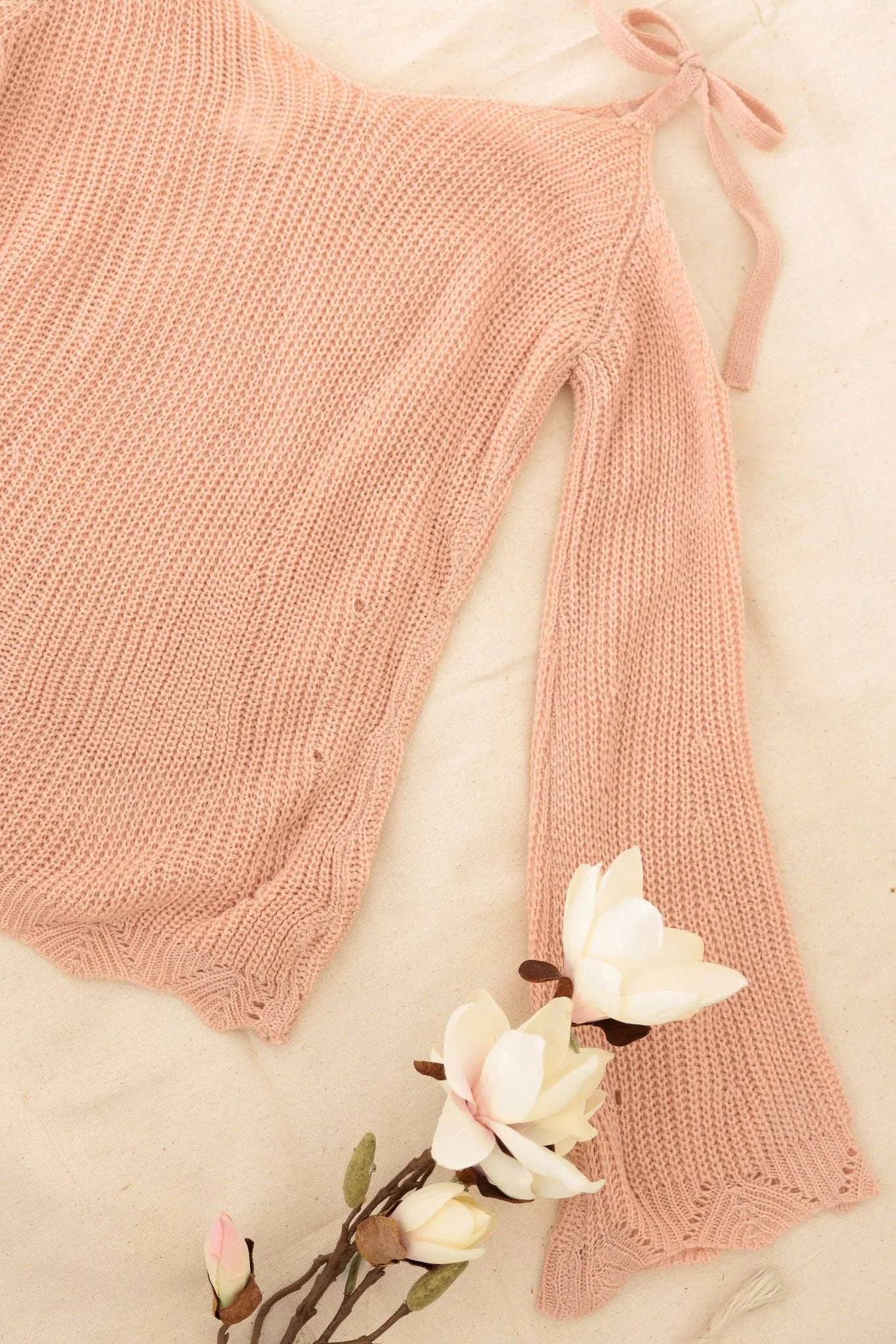 Girls Cold Shoulder Tie Sweater